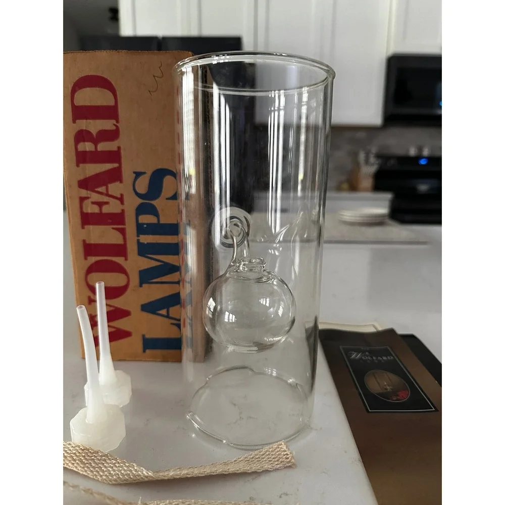 Wolfard Glass Oil‎ Lamp 9 Inch Hand Blown Borosilicate Glass Original Box Wicks